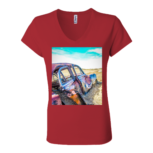 Rustic Car Women's Jersey Short Sleeve V-Neck Tee - Bella+Canvas